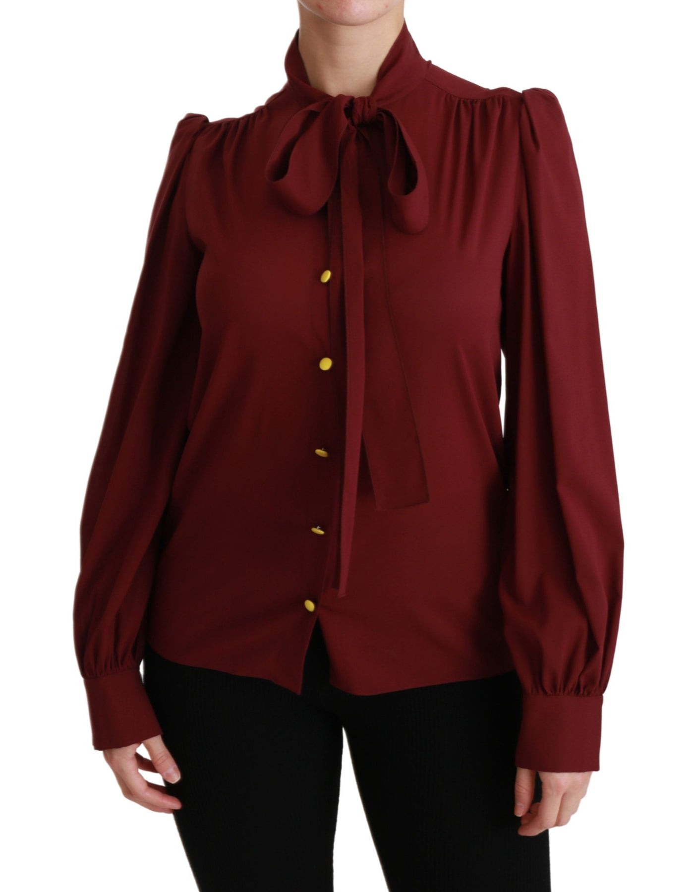 Maroon Long Sleeve Shirt Blouse Silk Top