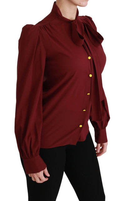 Maroon Long Sleeve Shirt Blouse Silk Top