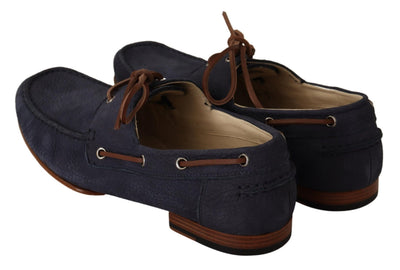 Blue Leather Lace Up Men Casual Boat Shoes