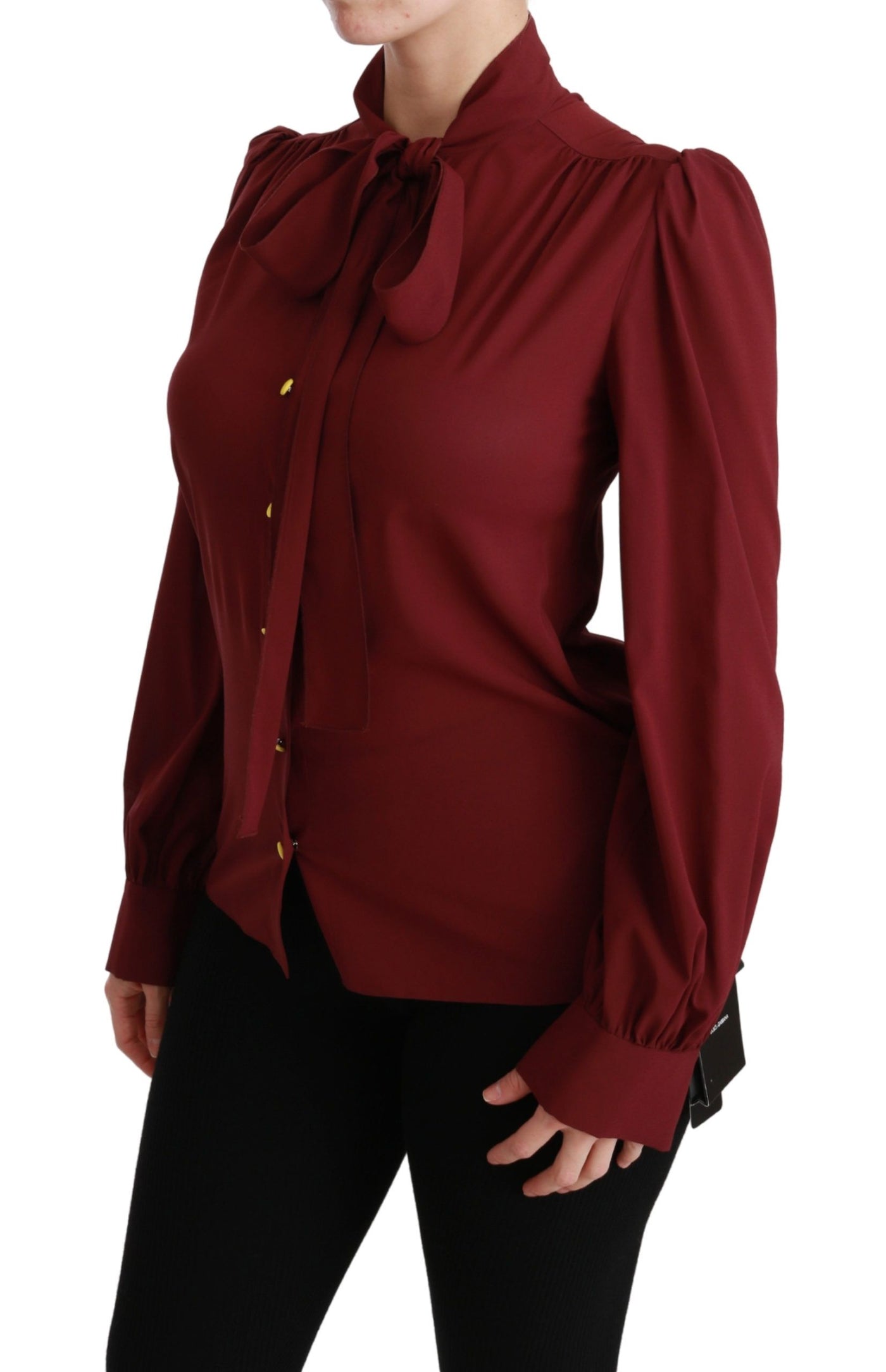 Maroon Long Sleeve Shirt Blouse Silk Top