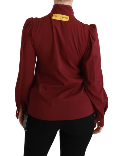 Maroon Long Sleeve Shirt Blouse Silk Top