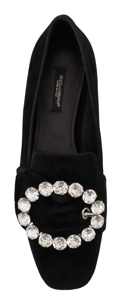 Black Velvet Crystals Loafers Flats Shoes