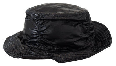 Black Quilted Faux Leather Women Bucket Cap Hat