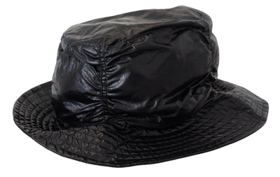 Black Quilted Faux Leather Women Bucket Cap Hat