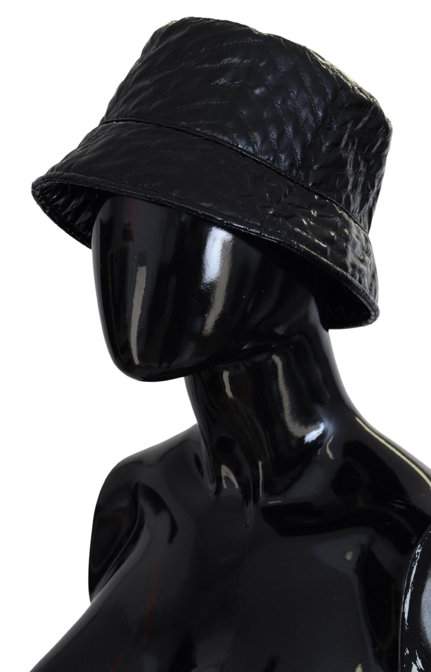 Black Quilted Faux Leather Women Bucket Cap Hat