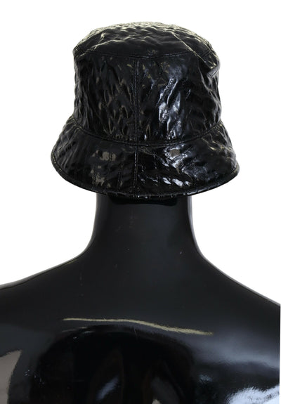 Black Quilted Faux Leather Women Bucket Cap Hat