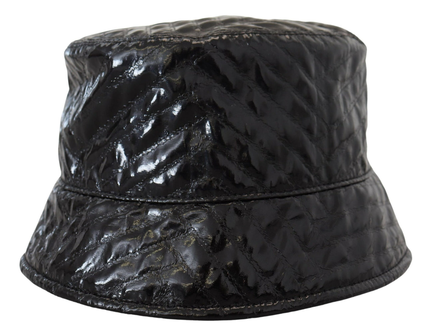 Black Quilted Faux Leather Women Bucket Cap Hat