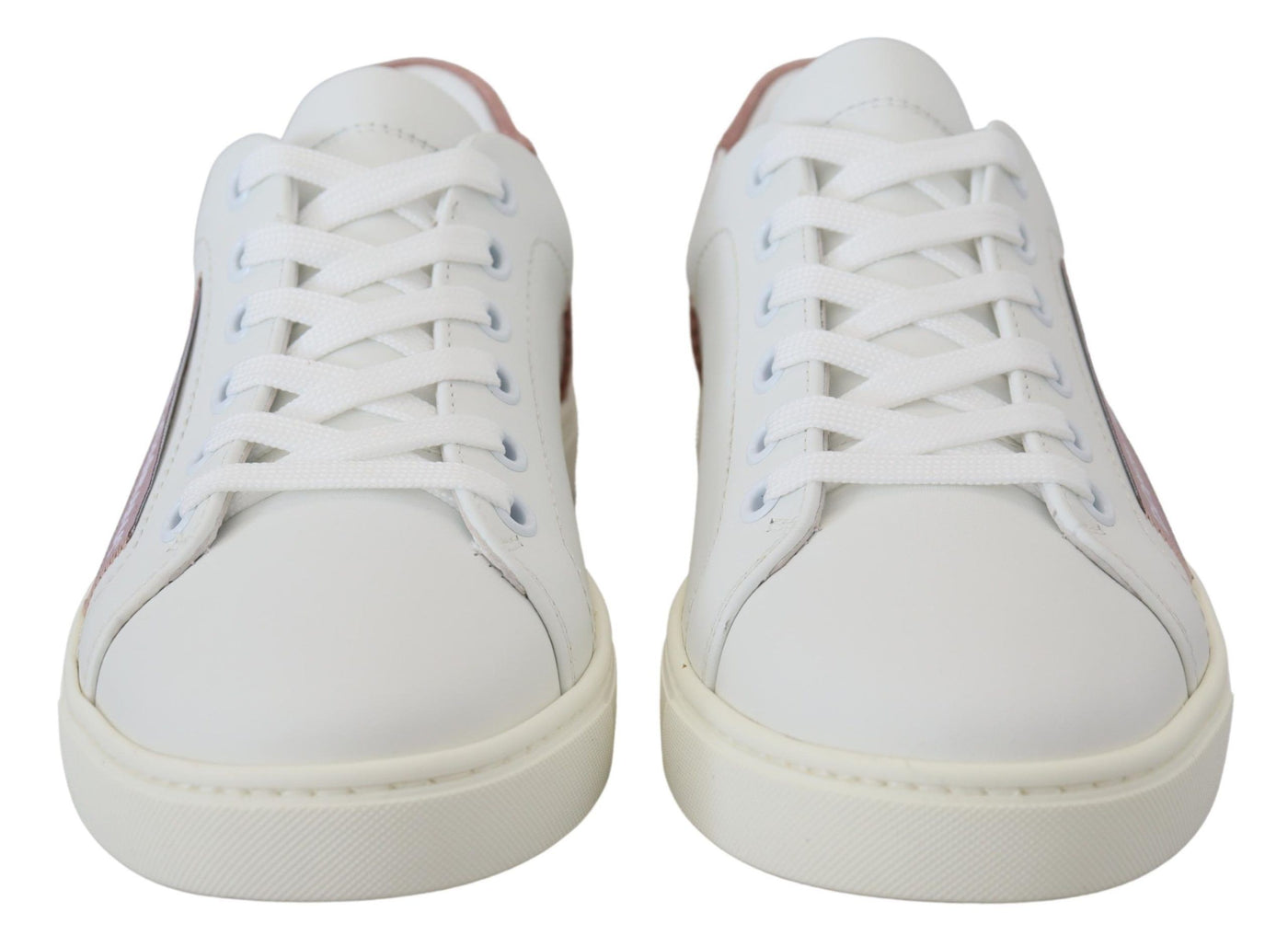 White Pink Leather Low Top Sneakers Shoes