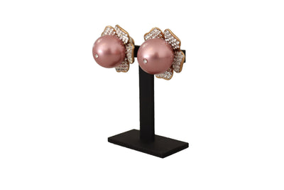 Gold Tone Maxi Faux Pearl Floral Clip-on Jewelry Earrings