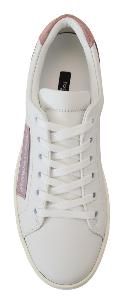 White Pink Leather Low Top Sneakers Shoes