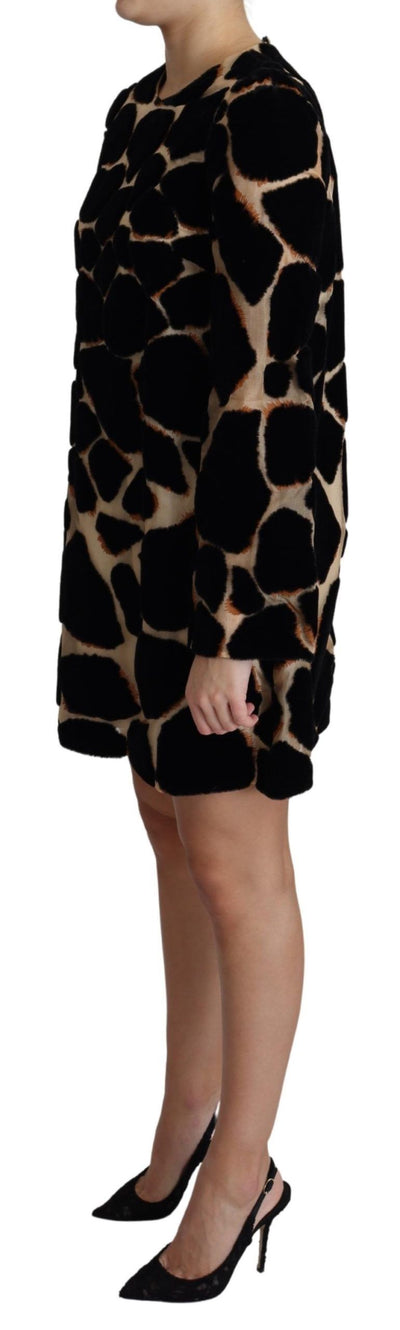 Black Giraffe Print Shift Mini Dress