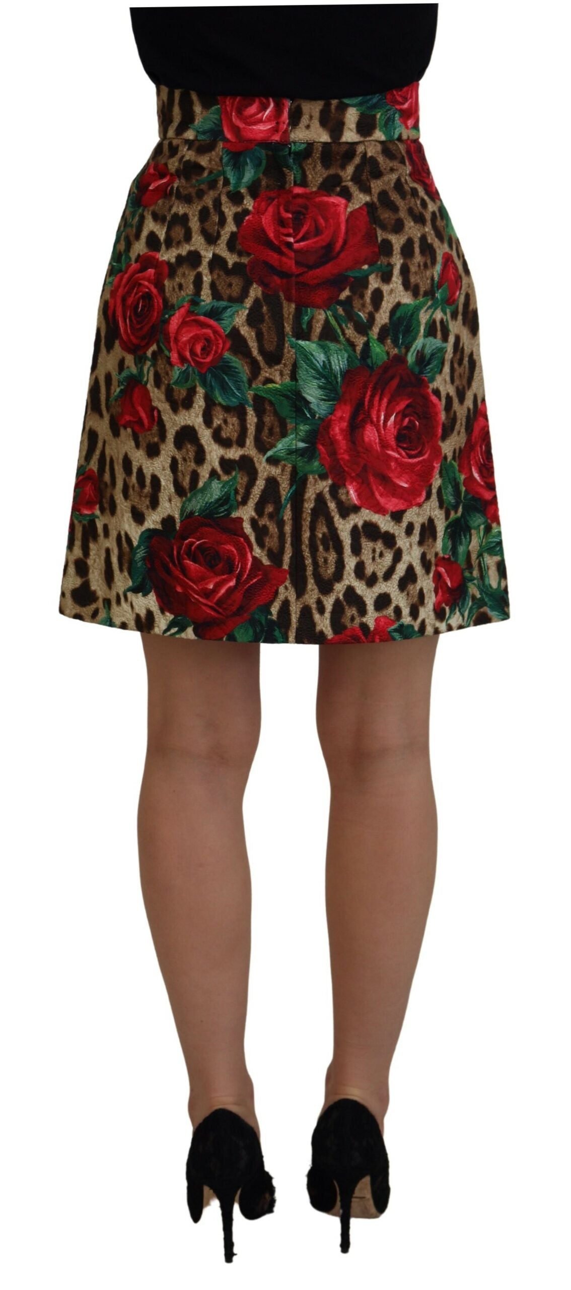 Brown Cotton Leopard Rose Print Mini Skirt