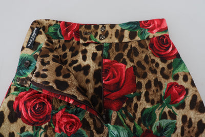 Brown Cotton Leopard Rose Print Mini Skirt