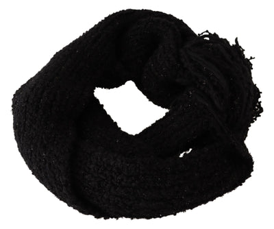 Black Virgin Wool Knitted Wrap Shawl Scarf