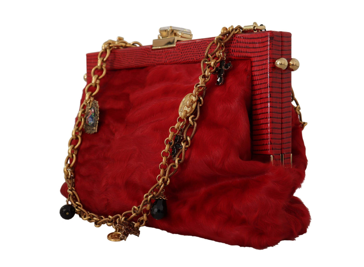 Red Fur Brocade Crystal Shoulder Women VANDA Purse