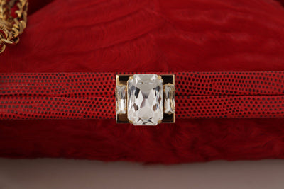 Red Fur Brocade Crystal Shoulder Women VANDA Purse