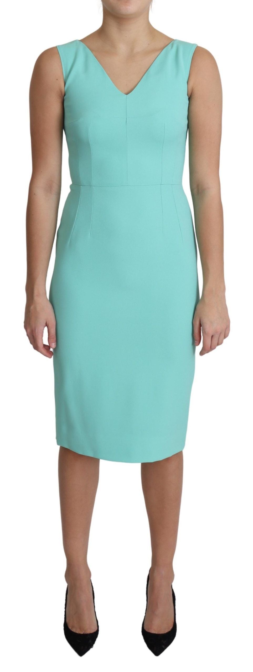 Light Blue Viscose Stretch Shift Midi Dress