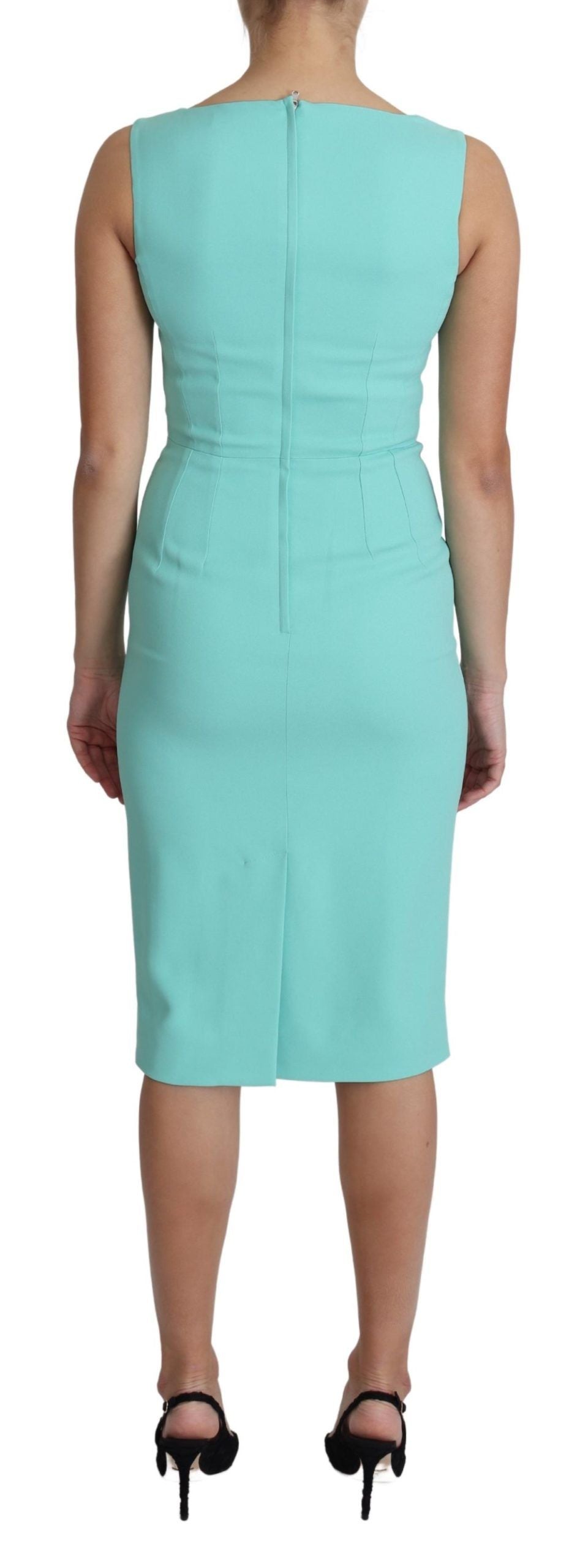 Light Blue Viscose Stretch Shift Midi Dress