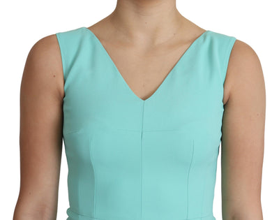 Light Blue Viscose Stretch Shift Midi Dress