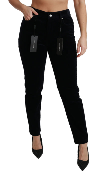 Blue Corduroy Mid Waist Skinny Pants Jeans