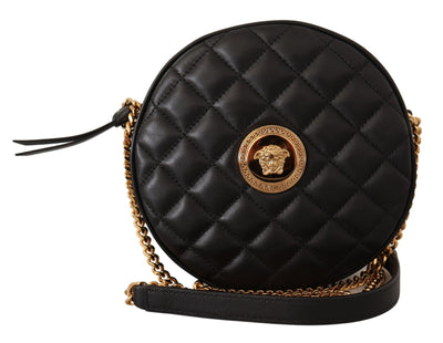 Black Nappa Leather Medusa Round Shoulder Bag