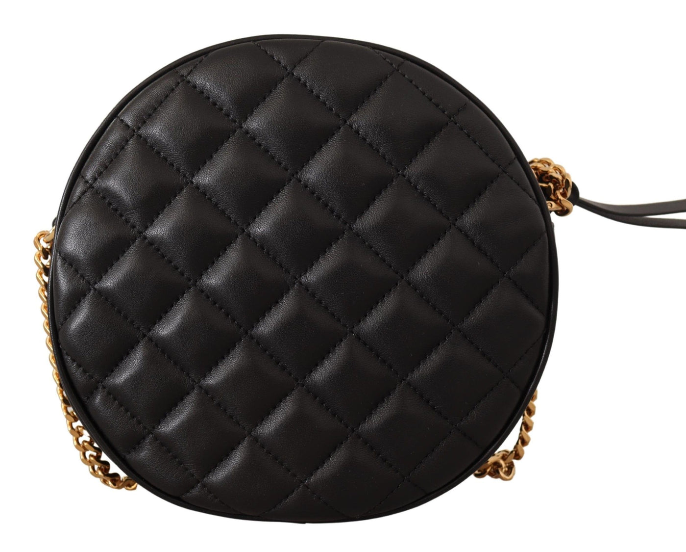 Black Nappa Leather Medusa Round Shoulder Bag