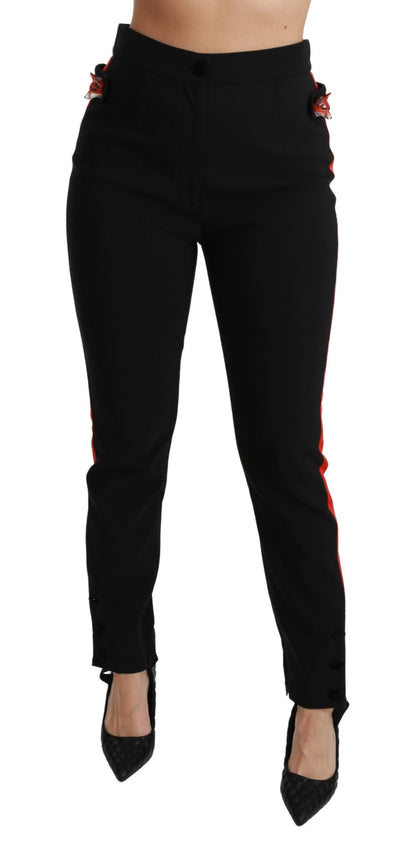 Black Skinny Stretch Fox Head Cotton Pants