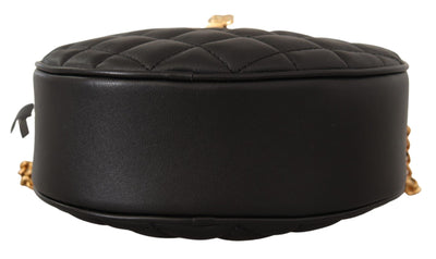 Black Nappa Leather Medusa Round Shoulder Bag