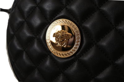 Black Nappa Leather Medusa Round Shoulder Bag