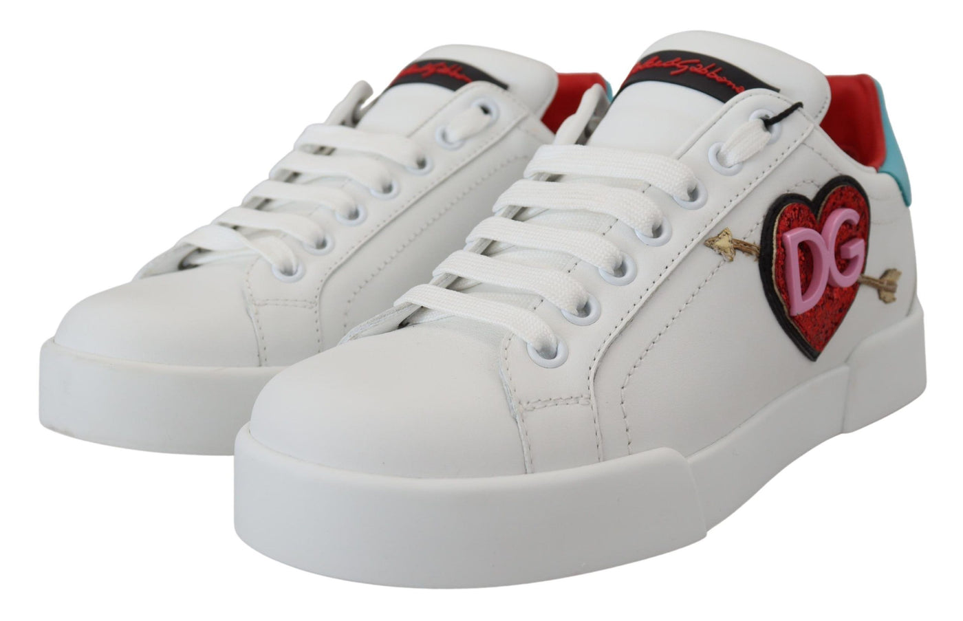 White Leather Sneaker Portofino Logo Heart Shoes