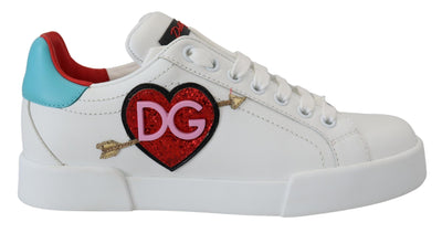 White Leather Sneaker Portofino Logo Heart Shoes