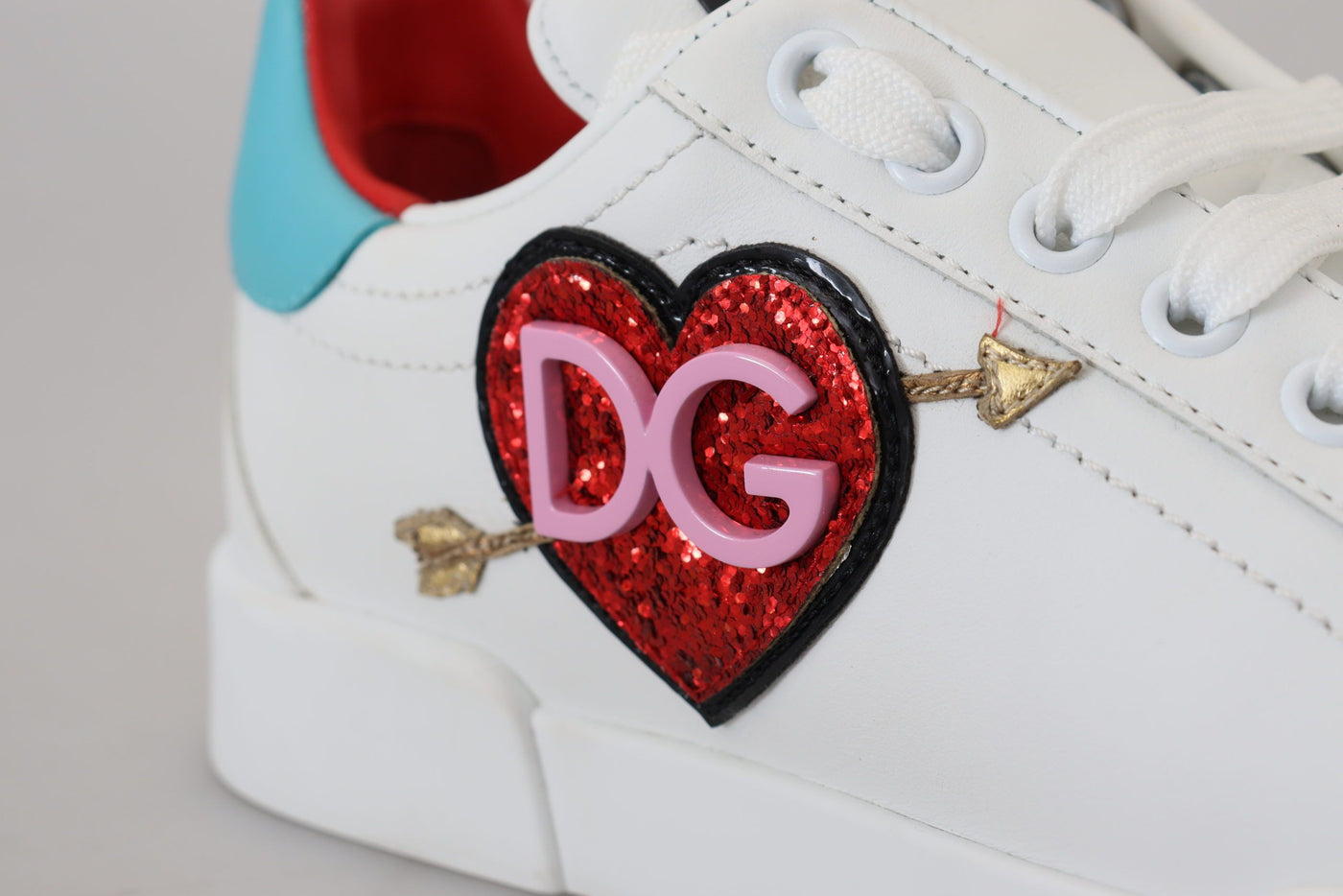 White Leather Sneaker Portofino Logo Heart Shoes