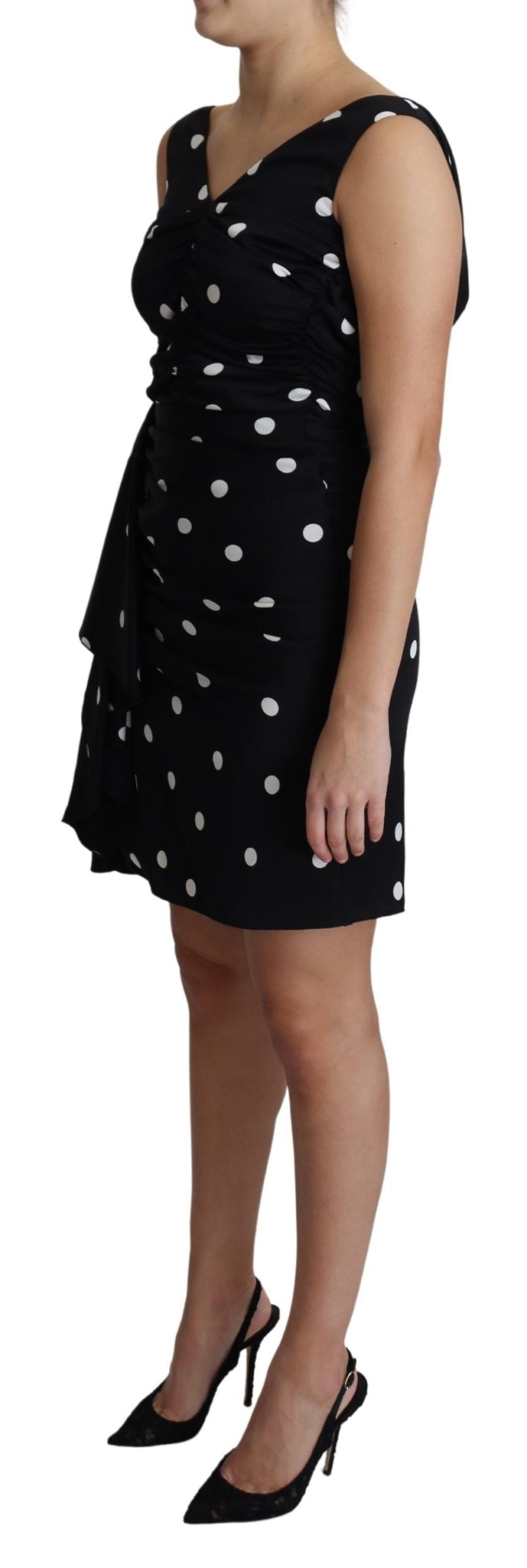 Black Polka Dots Charmeuse Ruffle Mini Dress