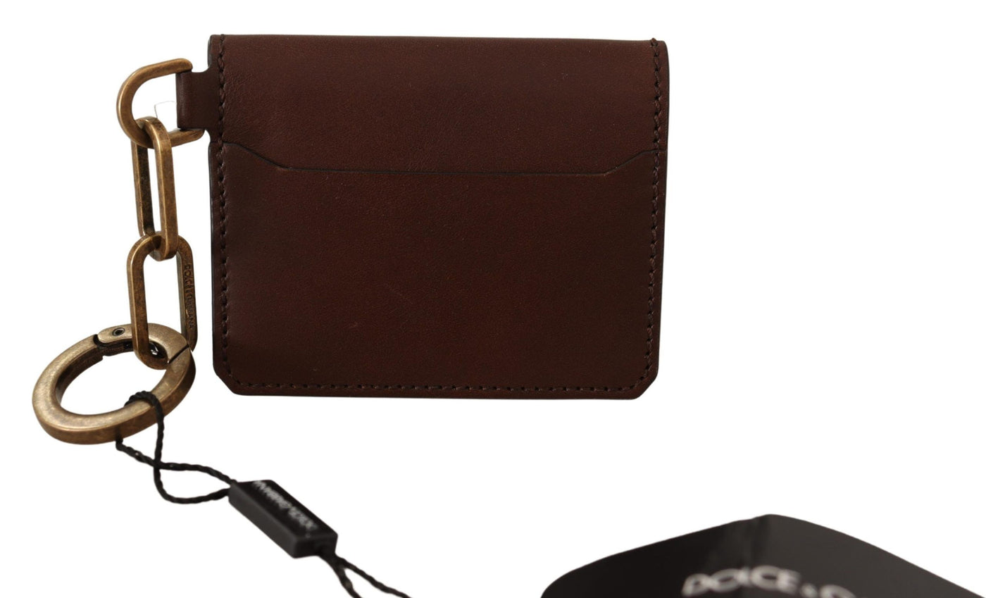 Brown Calf Leather Men Card Case Holder Bifold Wallet