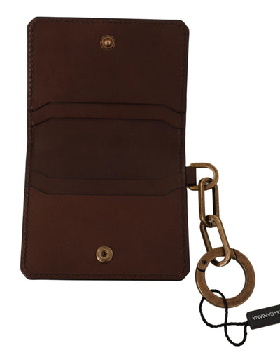 Brown Calf Leather Men Card Case Holder Bifold Wallet