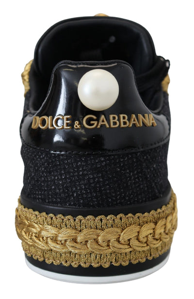 Black Gold Baroque Portofino Leather Sneakers Shoes