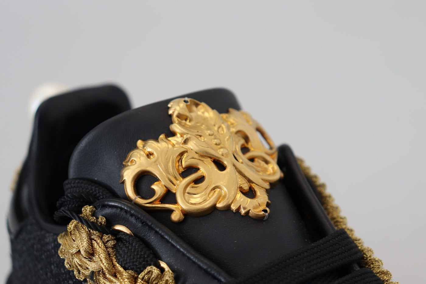 Black Gold Baroque Portofino Leather Sneakers Shoes