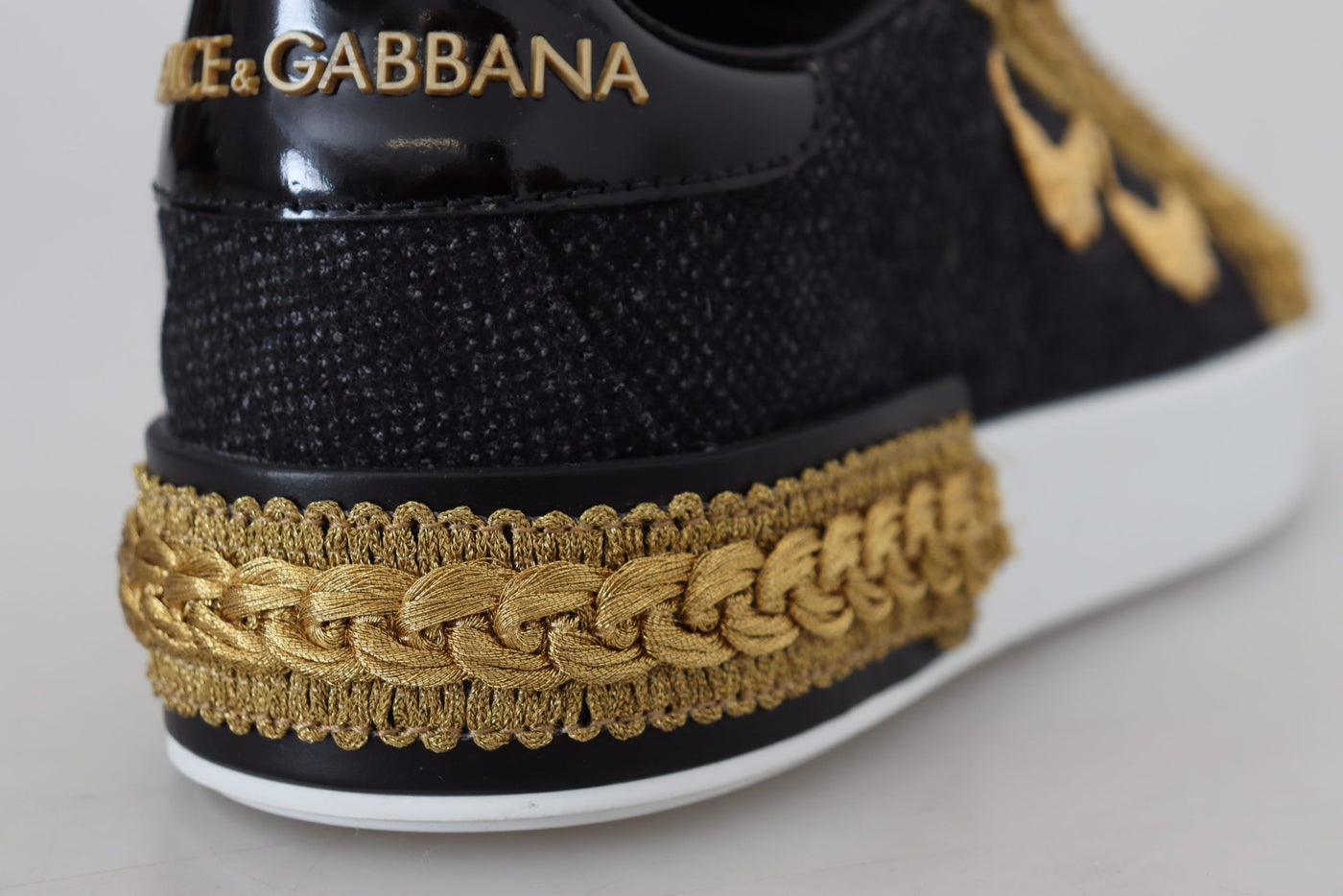 Black Gold Baroque Portofino Leather Sneakers Shoes