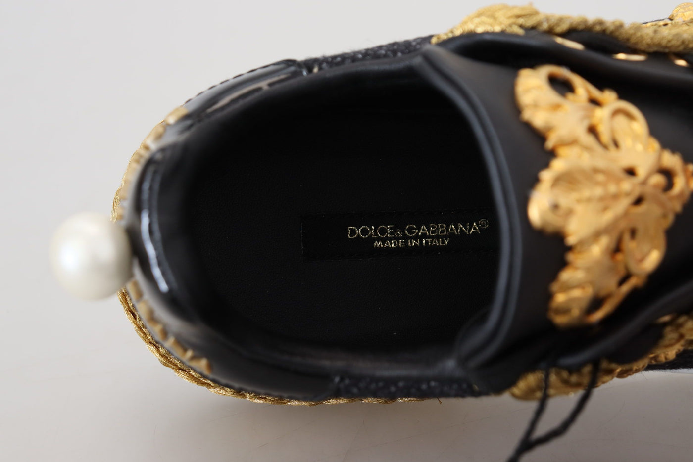 Black Gold Baroque Portofino Leather Sneakers Shoes