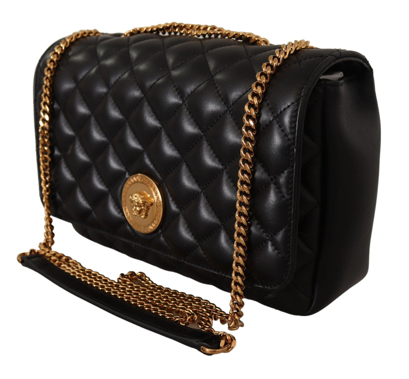 Black Nappa Leather Medusa Shoulder Bag