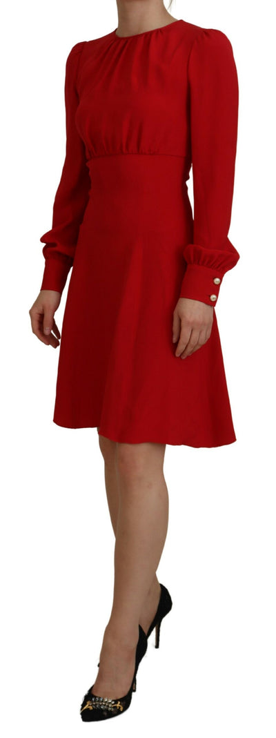 Red Silk Sheath A-line Knee Length Dress