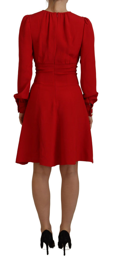 Red Silk Sheath A-line Knee Length Dress