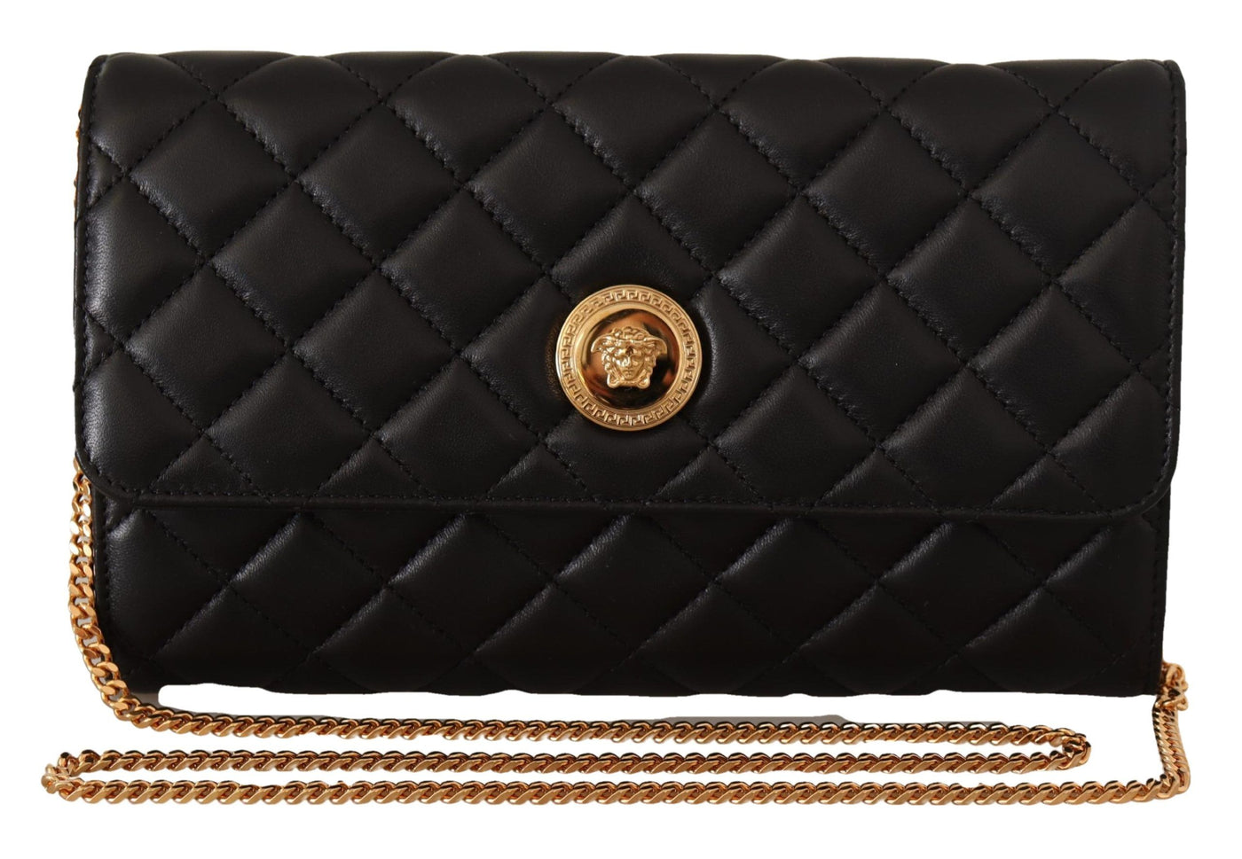 Black Nappa Leather Medusa Evening Bag