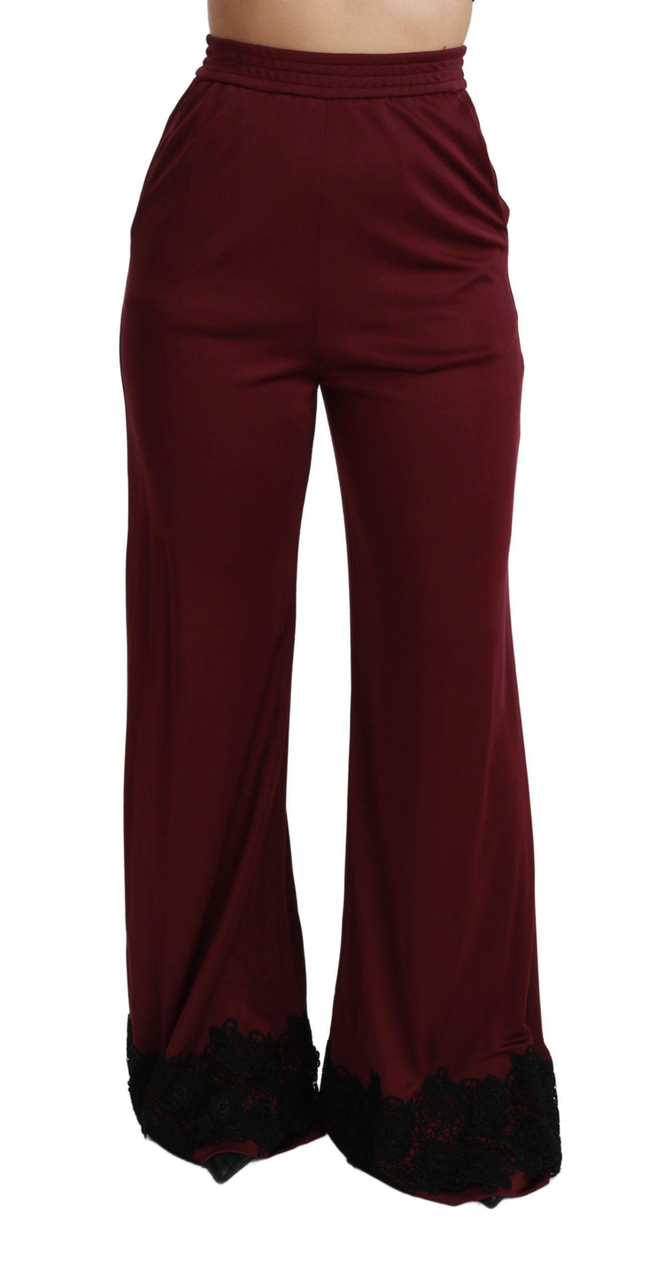 Black Lace High Waist Wide Leg Maroon  Pants