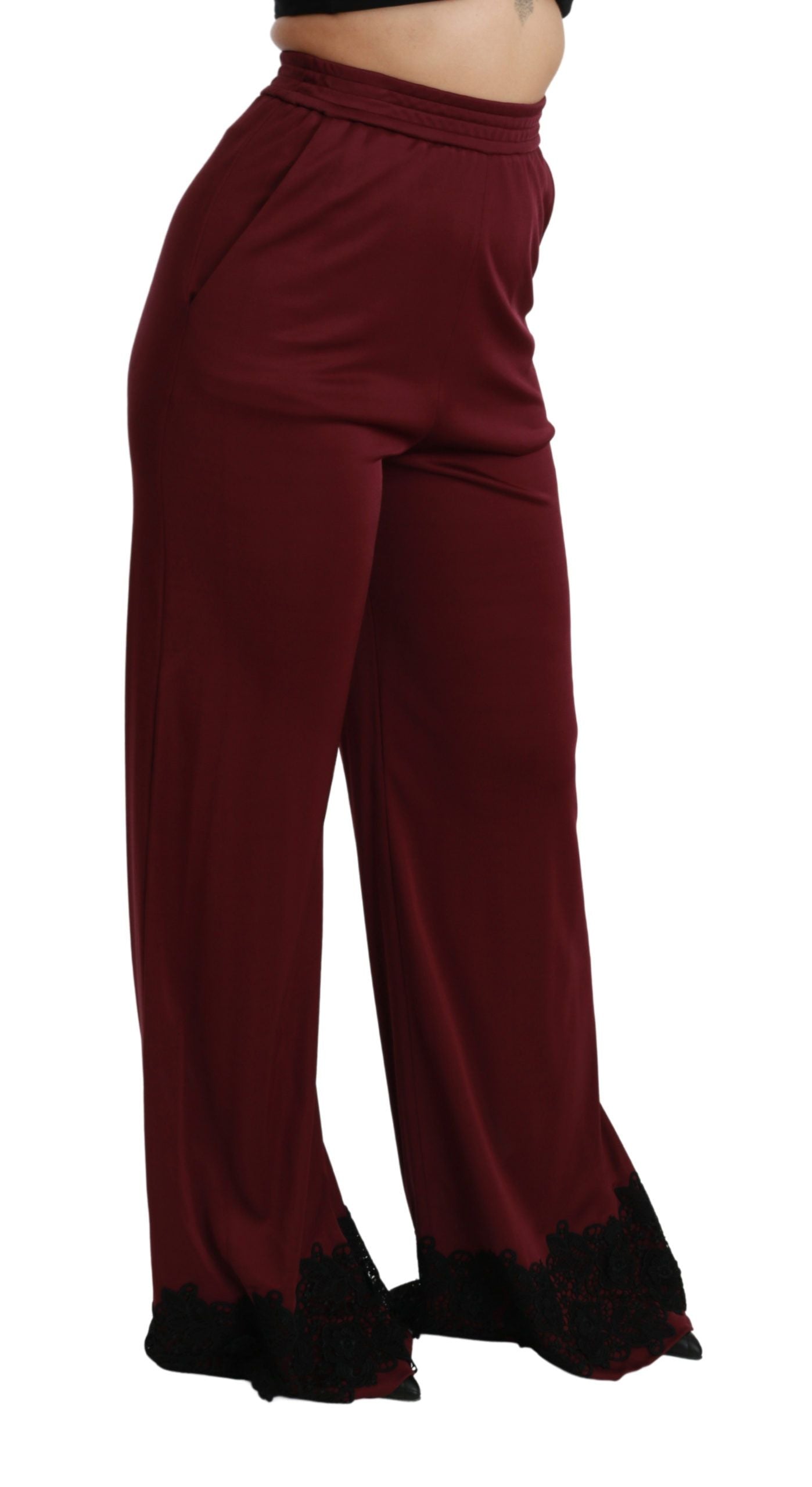 Black Lace High Waist Wide Leg Maroon  Pants