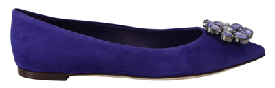 Purple Suede Crystals Loafers Flats Shoes