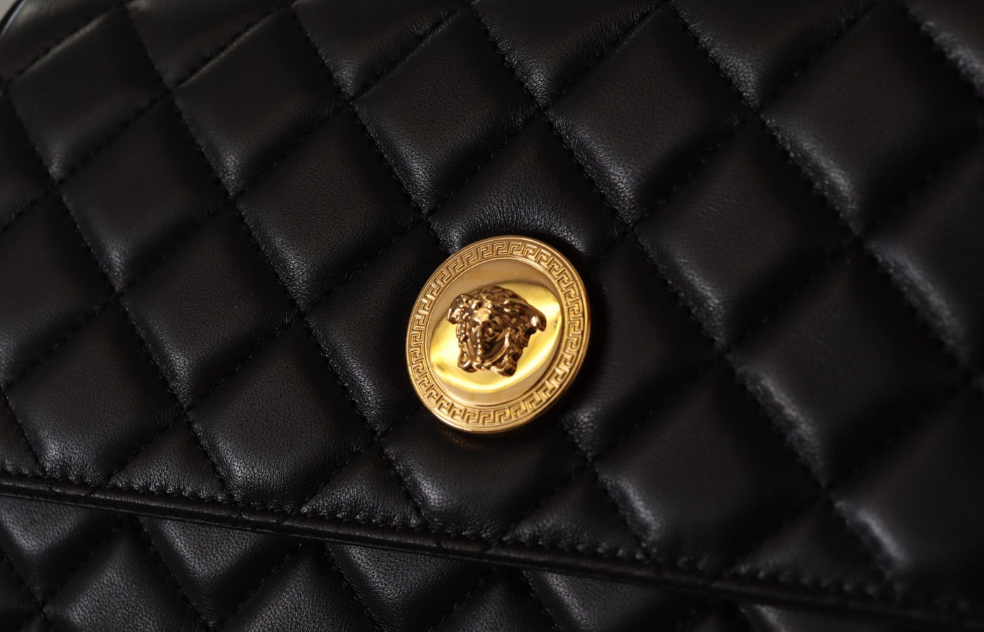 Black Nappa Leather Medusa Evening Bag