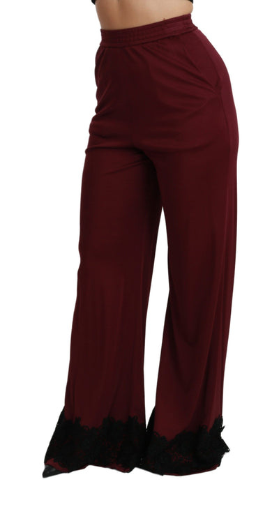 Black Lace High Waist Wide Leg Maroon  Pants