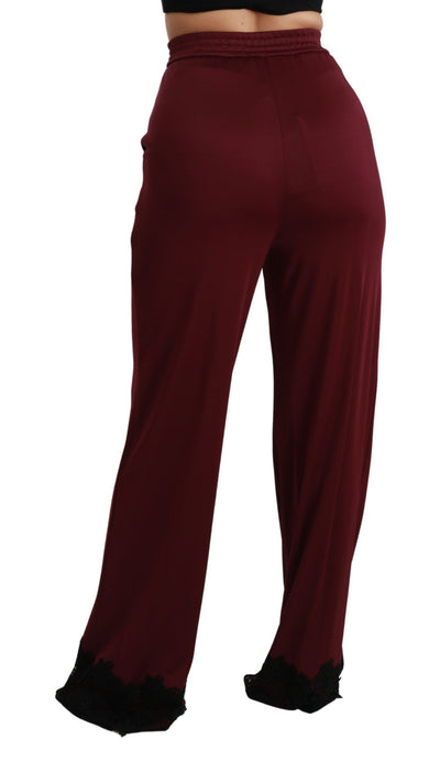 Black Lace High Waist Wide Leg Maroon  Pants