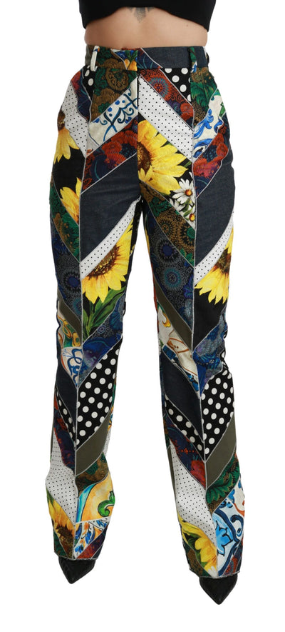 Multicolor Print High Waist Straight Pants